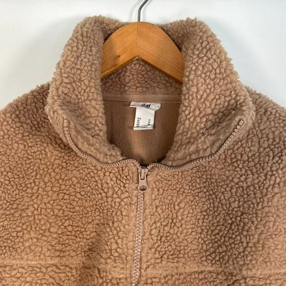 H&M Faux Shearling Pullover Sweatshirt Coat Jacket Teddy Camel Tan Beige - Picture 4 of 10